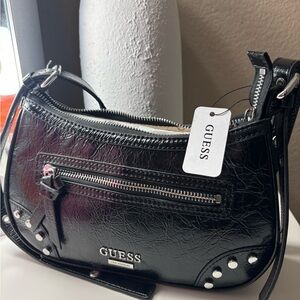 GUESS Black Shoulder Bag with Silver Accents